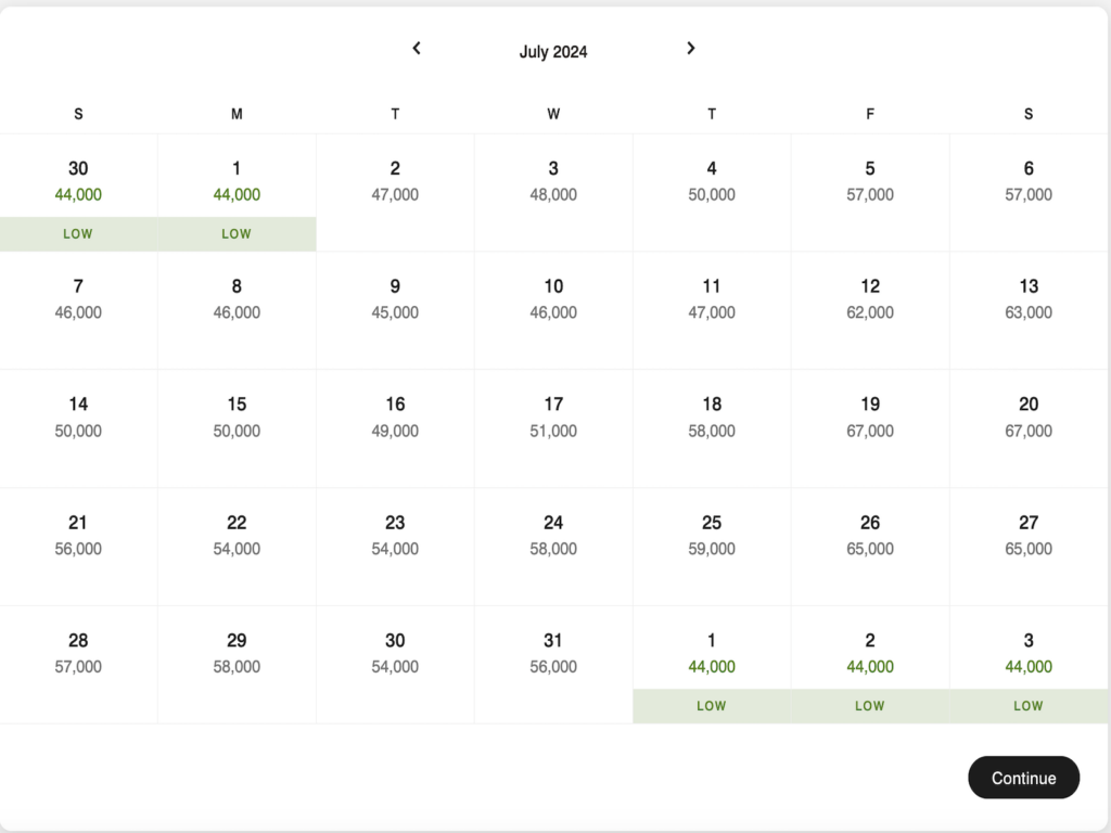 Marriott award chart for Swan Resort